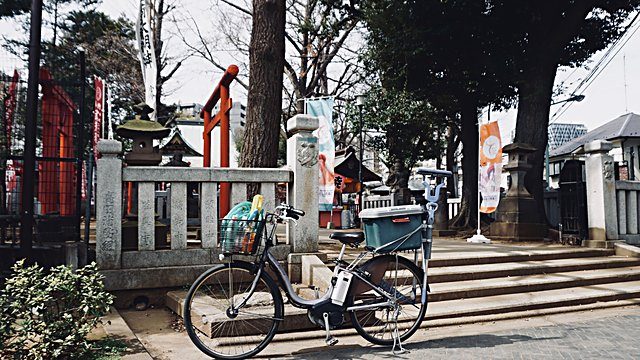 Bicycle parked shrine entrance