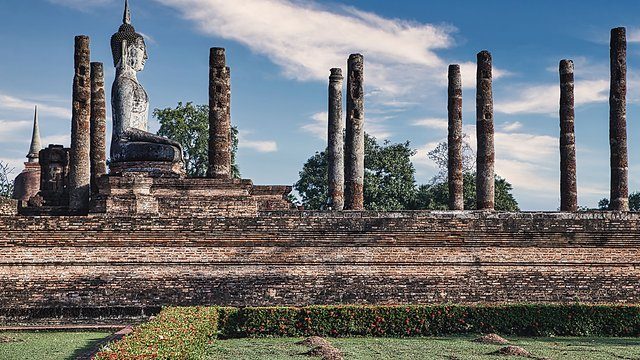 Sukhothai buddha blue sky