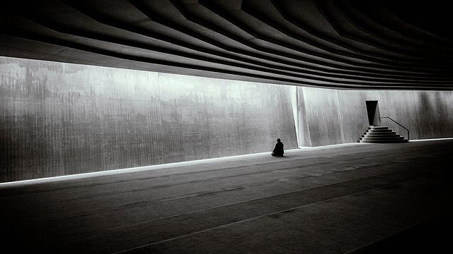 Lone meditator hall