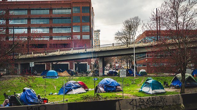 Tent encampment overpass