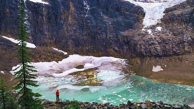 Glacier tourist red jacket