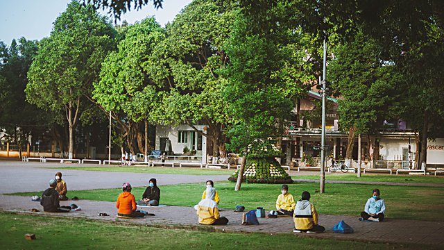 Group meditation park public