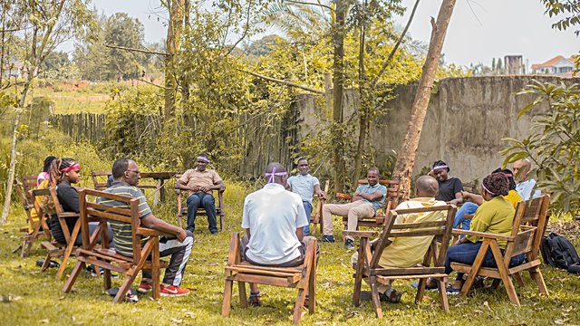 Outdoor circle meeting group