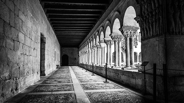 Cloister corridor bw